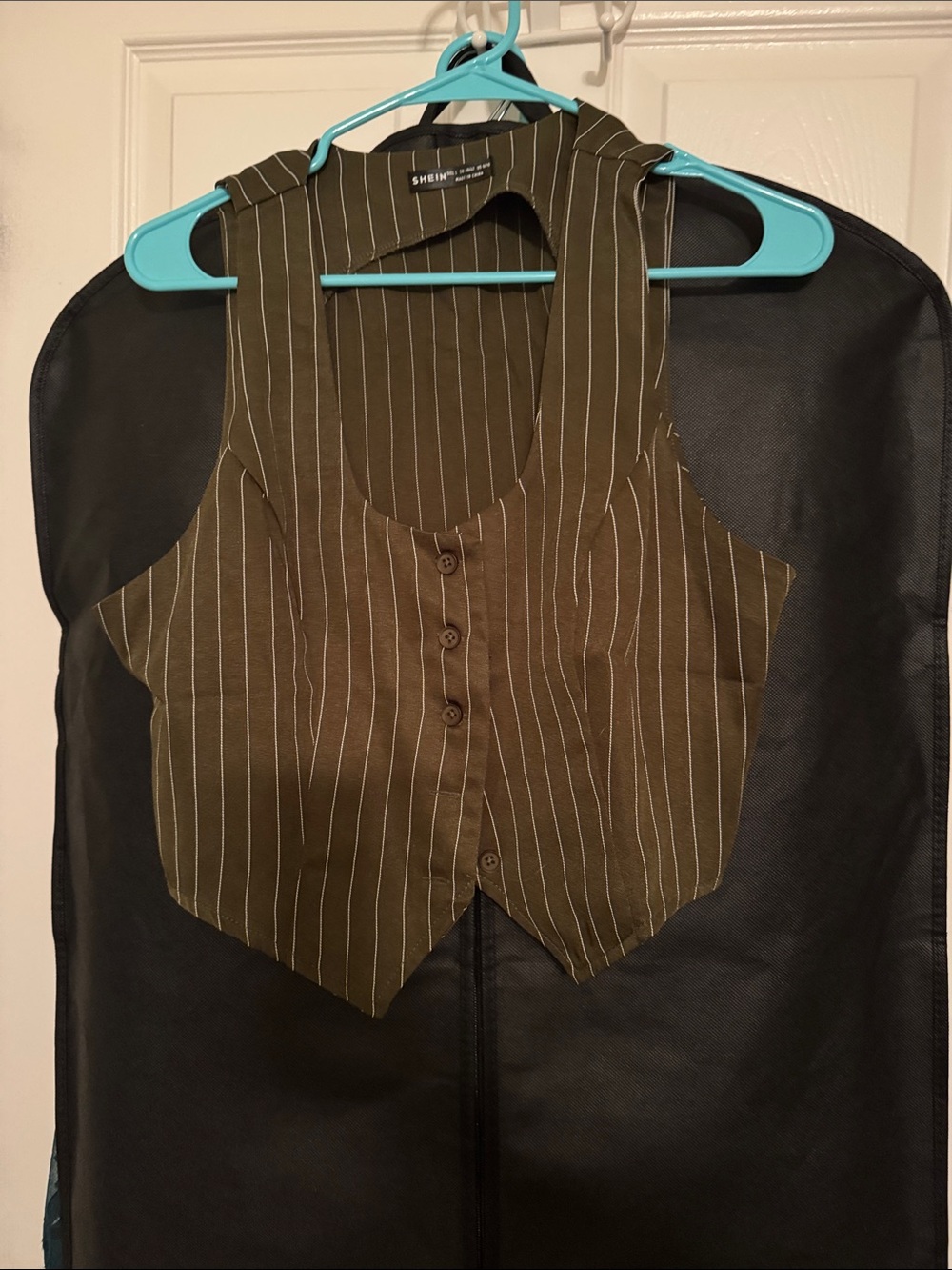 SHEIN Olive Green Pinstripe Cropped Vest